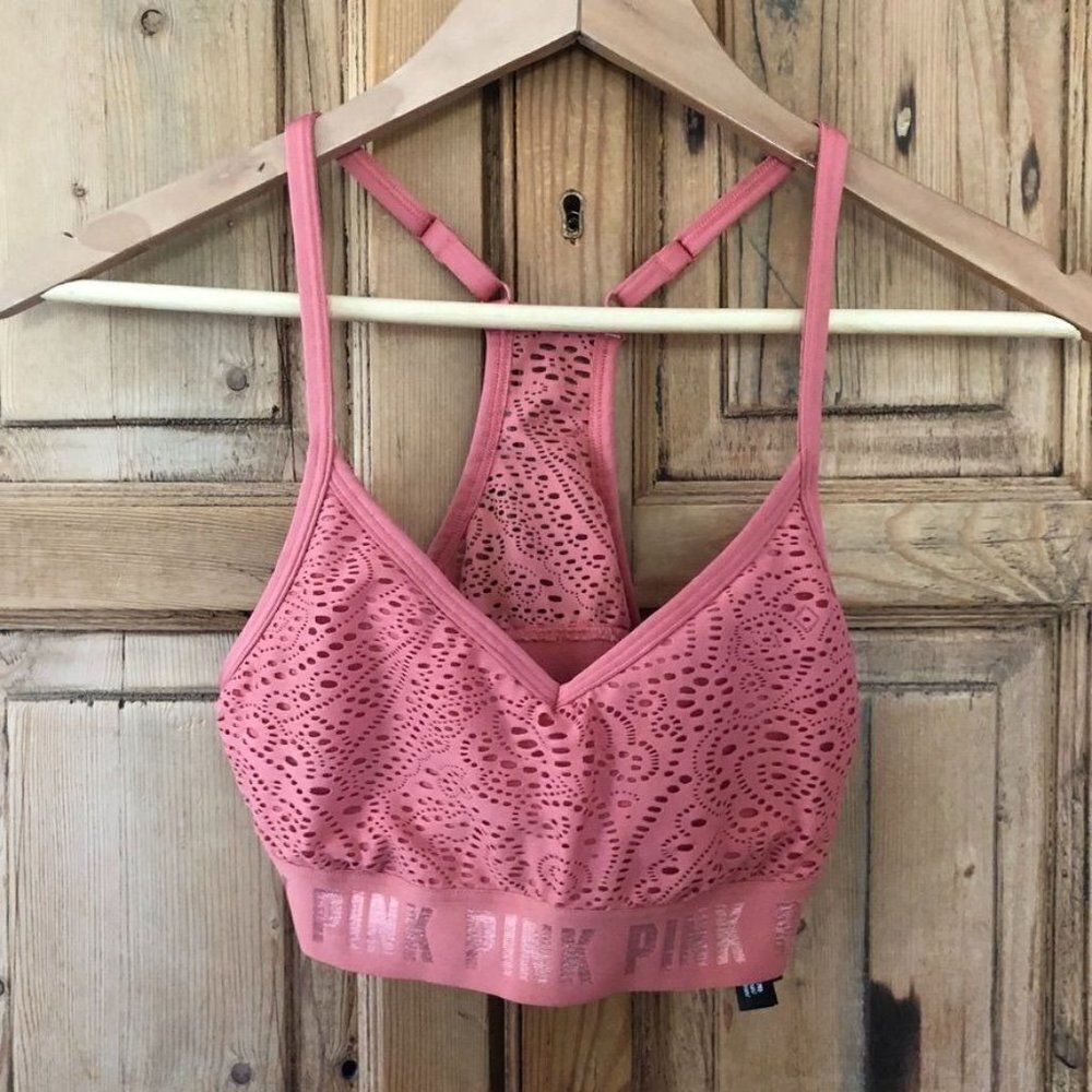 Victoria's‎ Secret PINK Sport Sports Bra Coral Lace Racerback Padded Womens XS